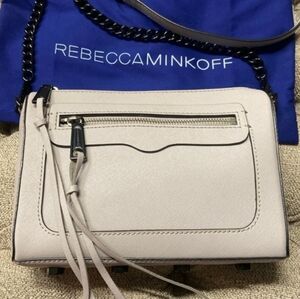 Rebecca Minkoff Light Gray Crossbody Bag With A Black Chain